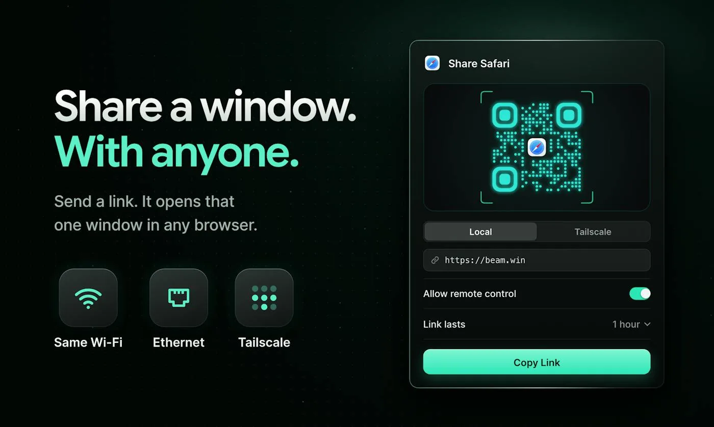 Beam Share a window dialog with link sharing