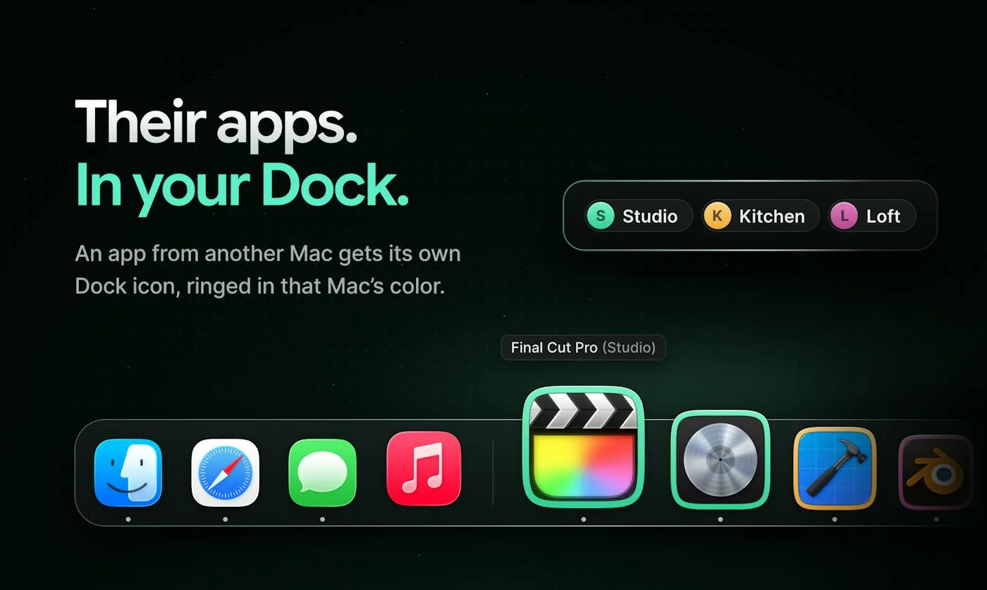 Remote Mac apps shown in the Dock