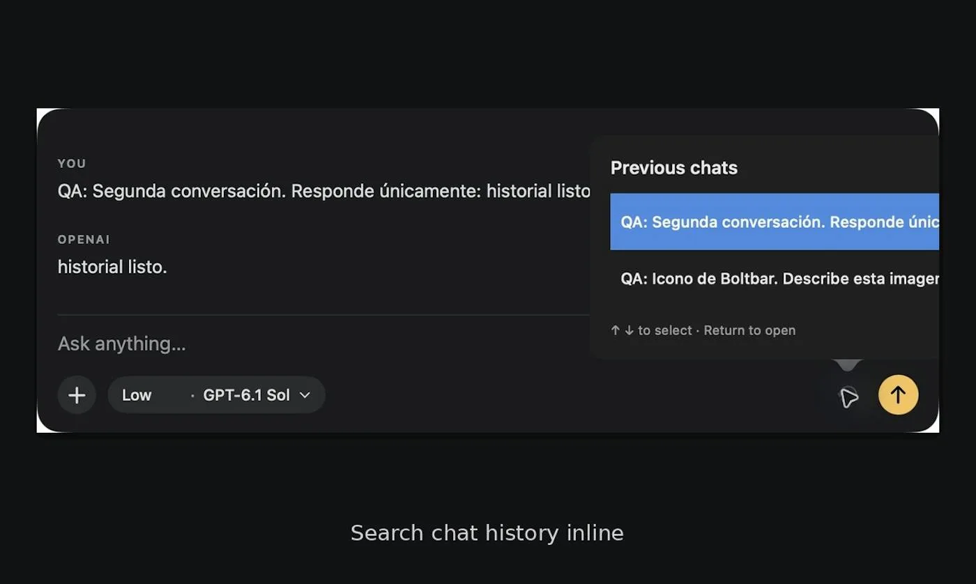 Boltbar inline chat history search