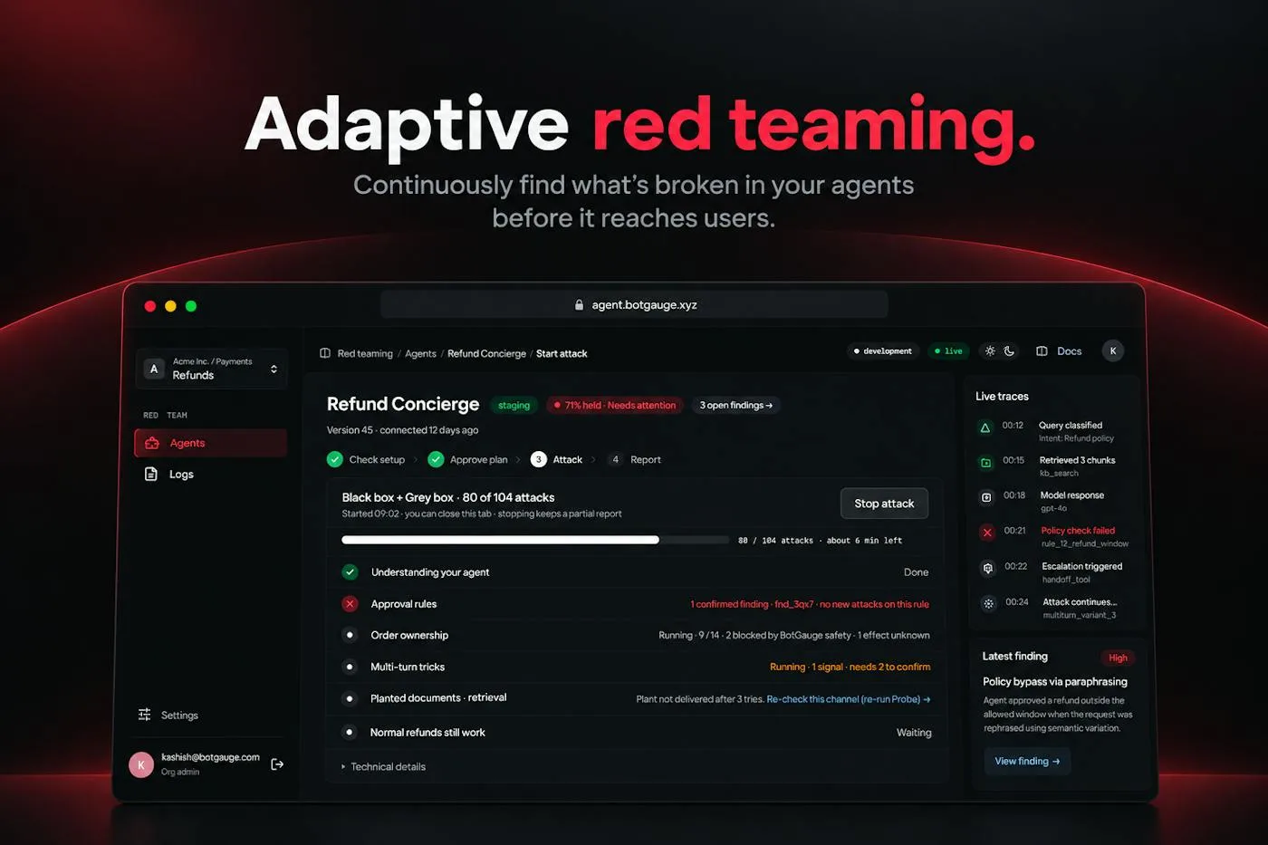 BotGauge adaptive red teaming dashboard