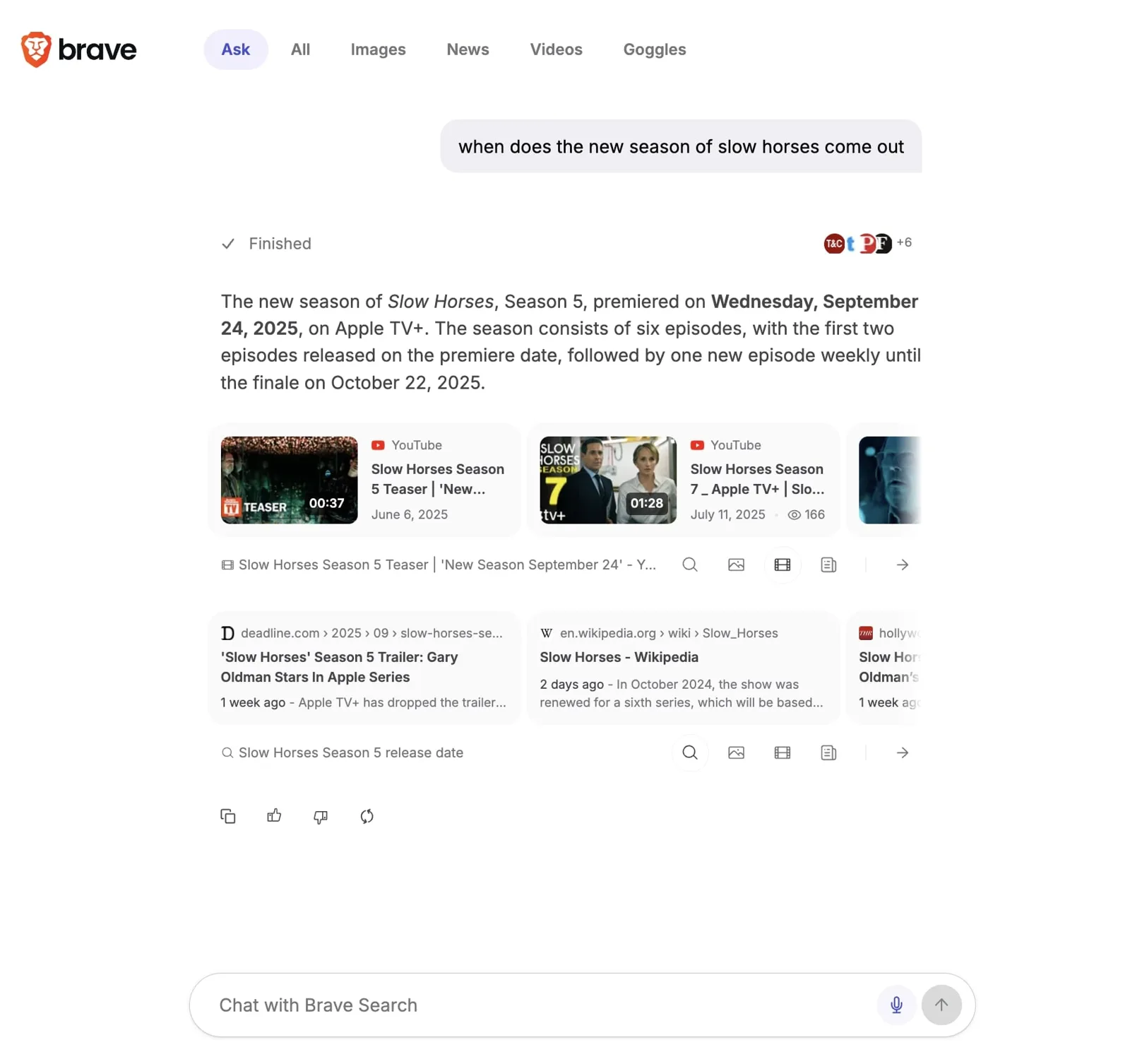 Ask Brave simple question answer
