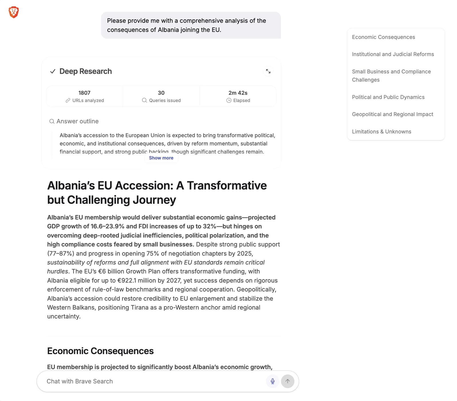 Ask Brave Deep Research answer