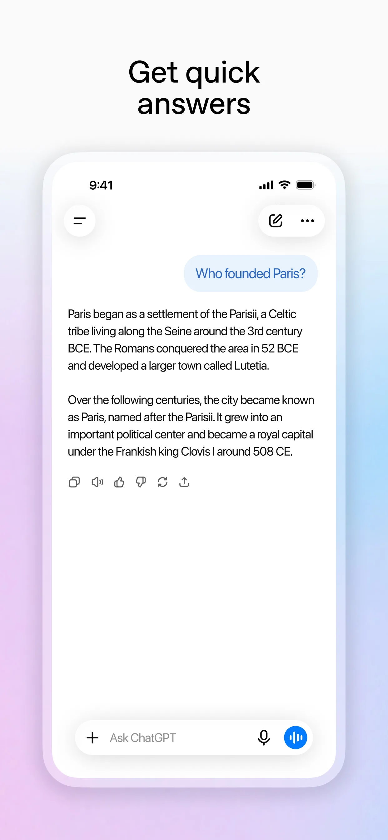 Q&A chat answering who founded Paris