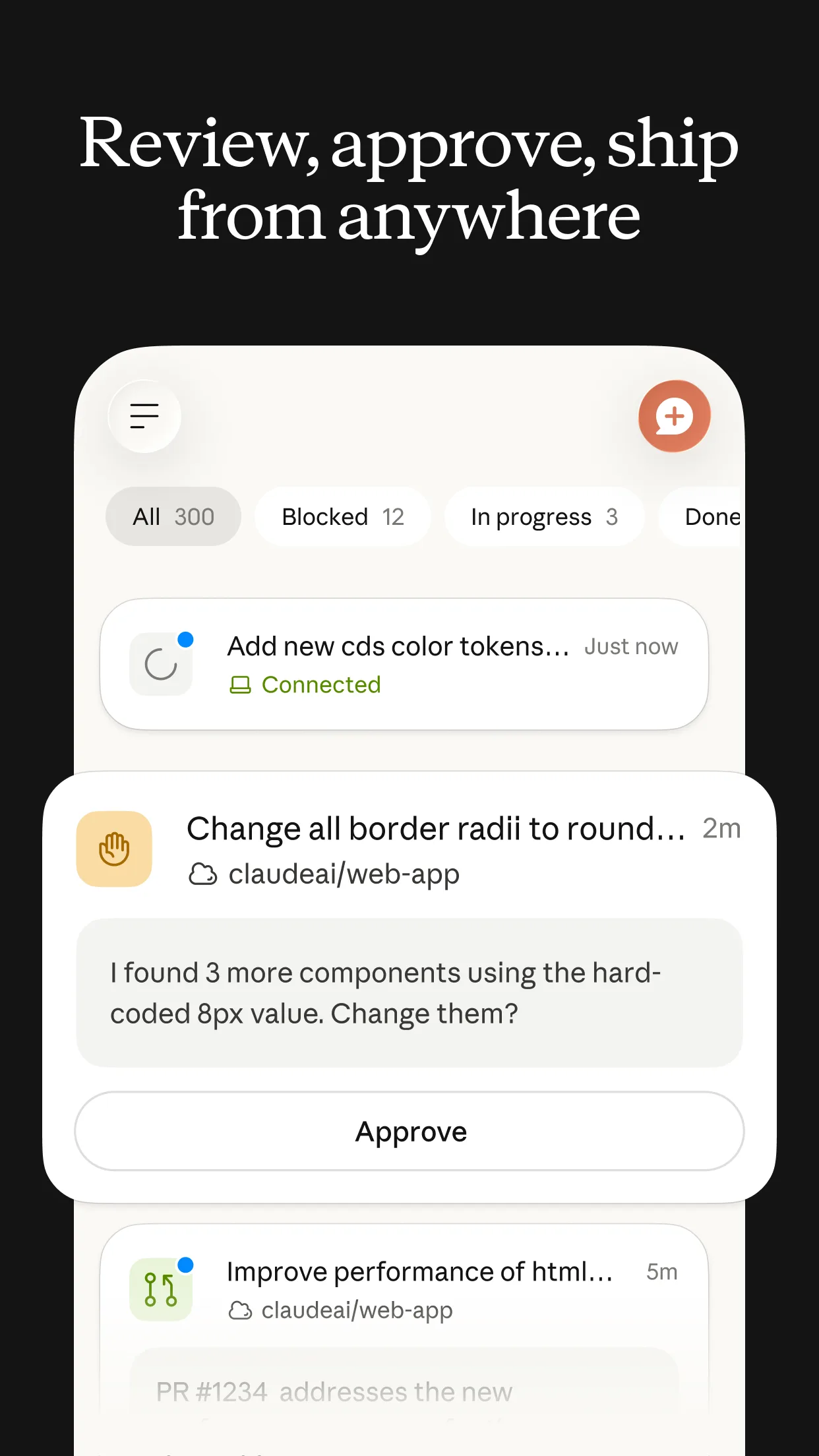 Code review approval UI with an Approve button