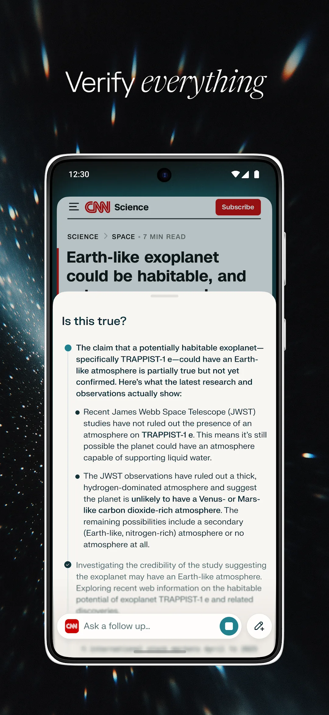 Comet assistant fact-checking a CNN article, Is this true panel