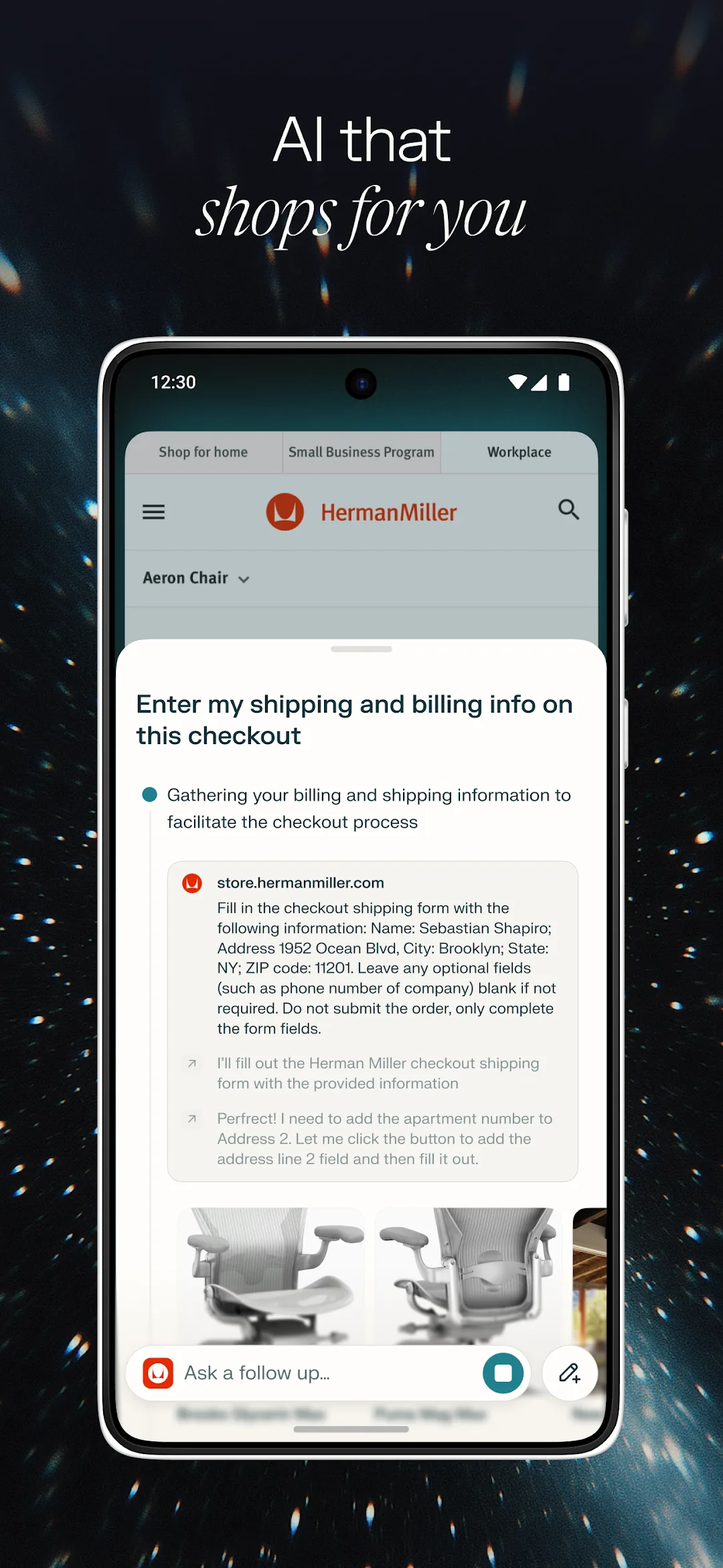 Comet agent filling checkout shipping and billing information