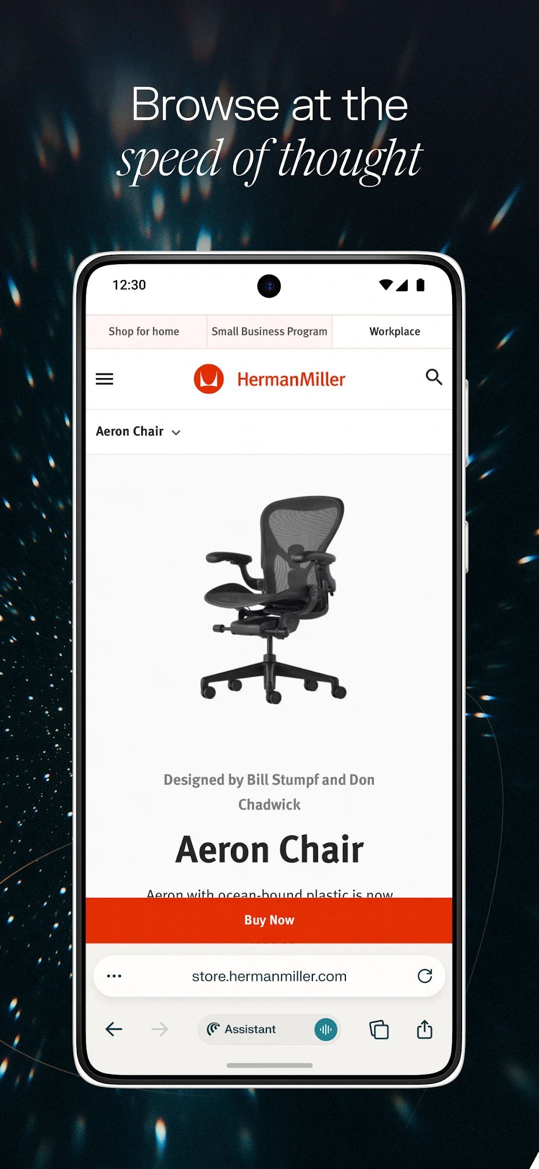 Comet browser on a Herman Miller Aeron chair product page