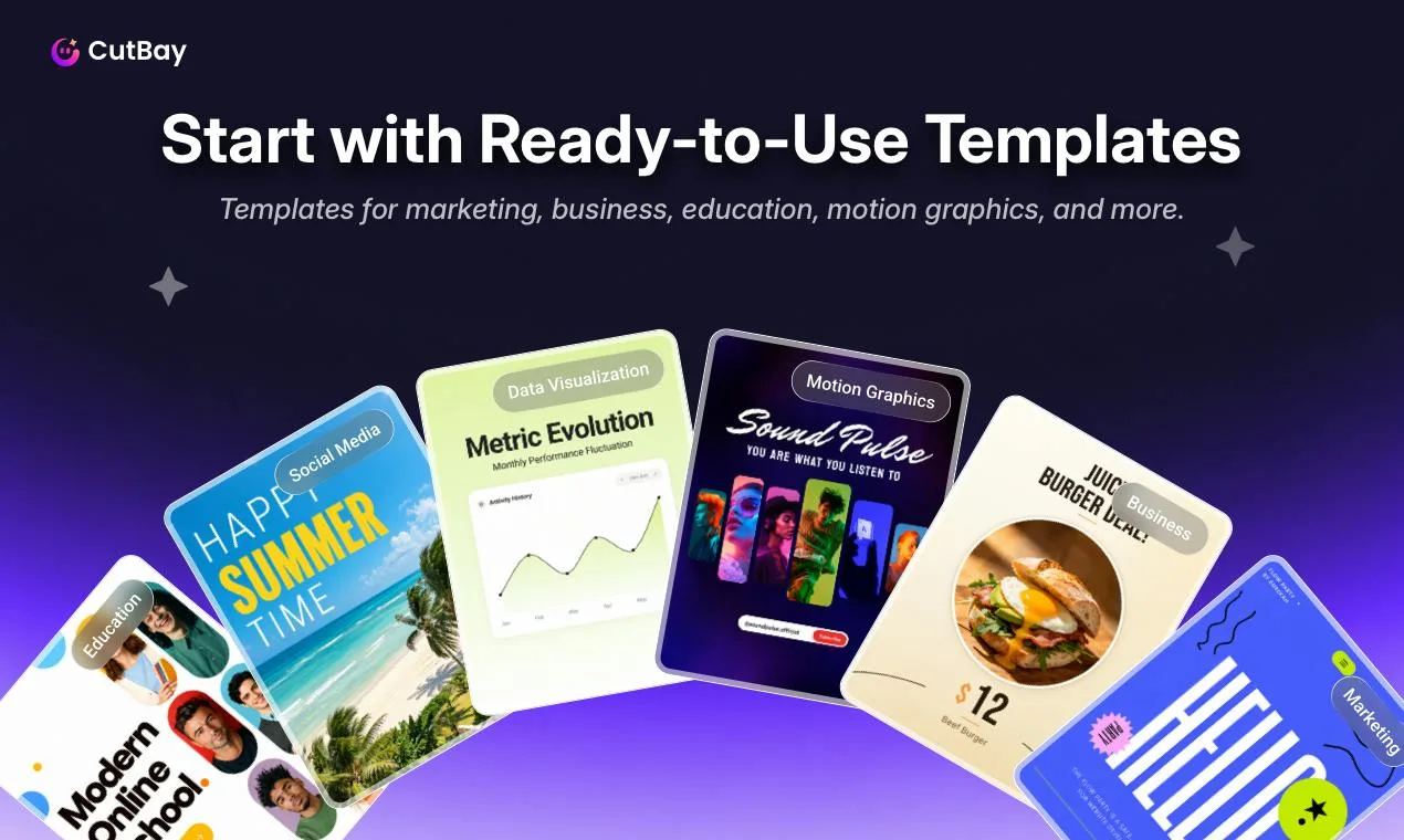 CutBay ready-to-use video templates for marketing, education and data
