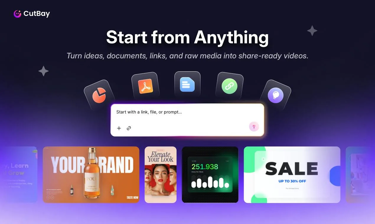 CutBay starting a video from an idea, document, link or media