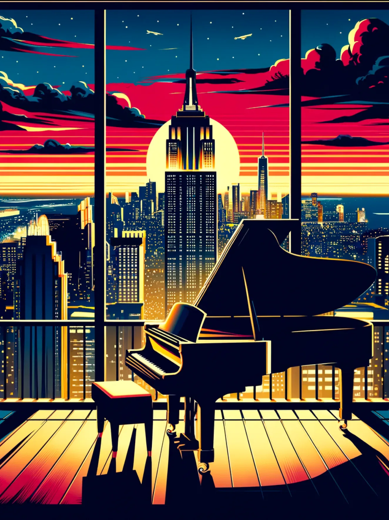 Piano and skyline