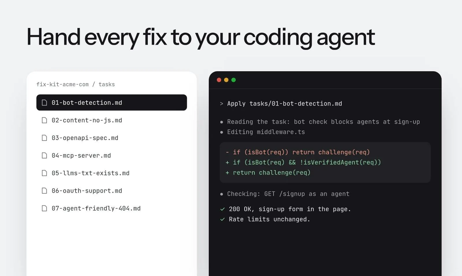 Dedica fix kit files handed to a coding agent in the terminal