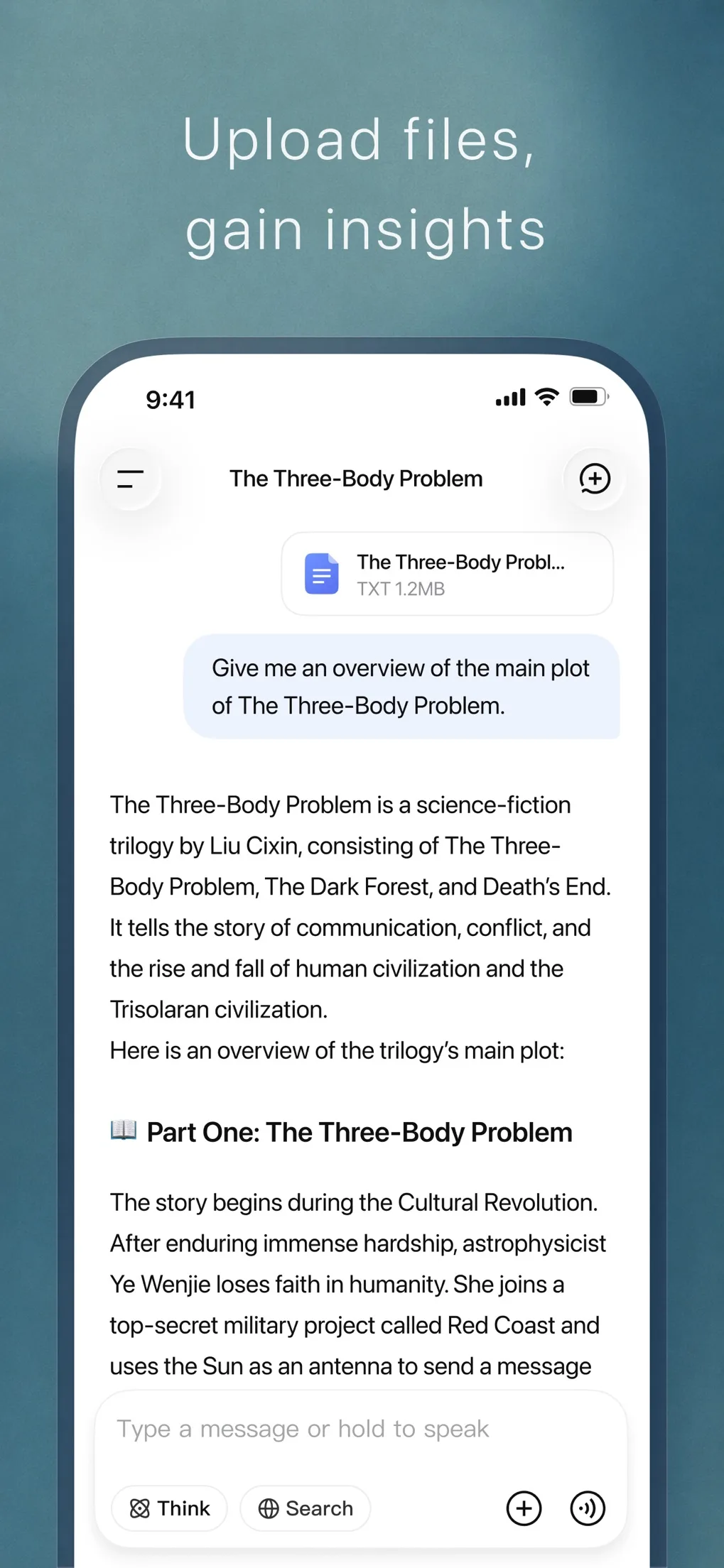 DeepSeek file upload summary of The Three-Body Problem