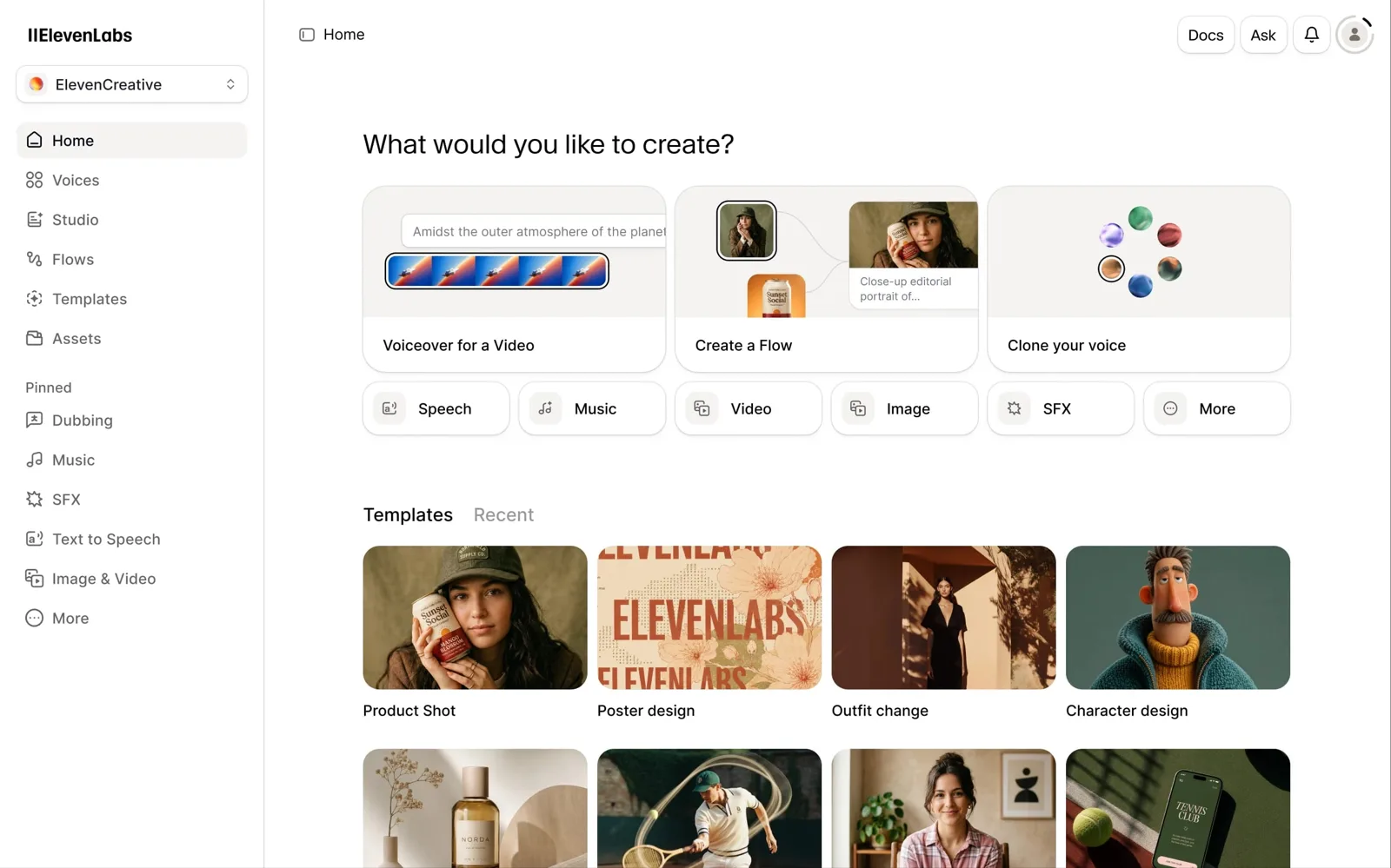 ElevenCreative app interface