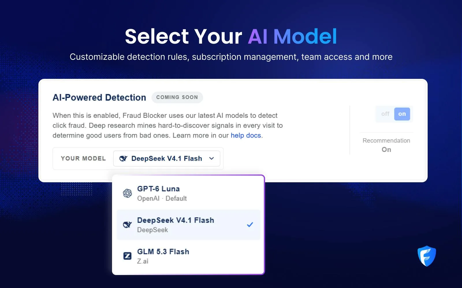 Select Your AI Model settings with DeepSeek, GPT and GLM detection models