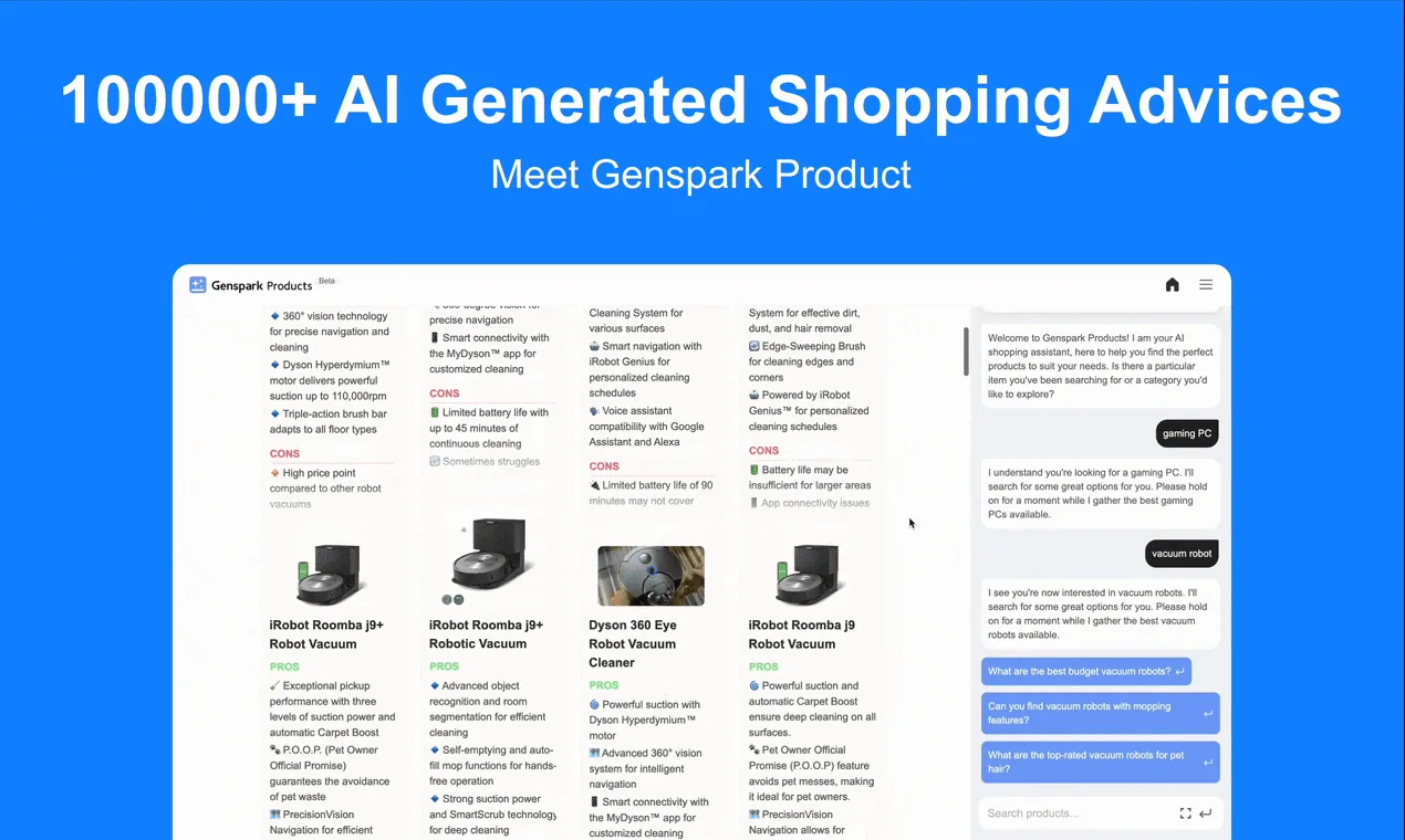 Genspark AI-generated shopping advice Sparkpage