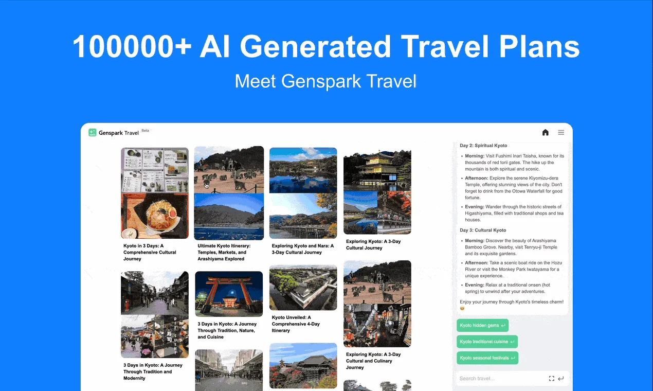 Genspark AI-generated travel plan Sparkpage