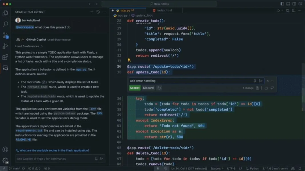 GitHub Copilot Chat in VS Code with inline edit Accept/Discard