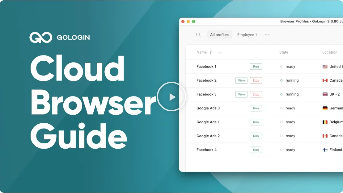 Gologin Cloud Browser profile dashboard