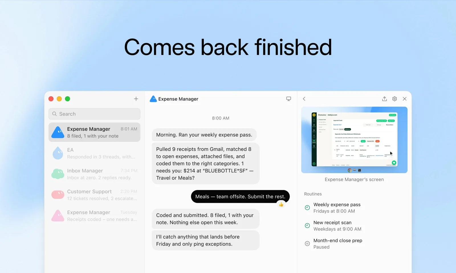 Grok Bot returning finished expense work for review