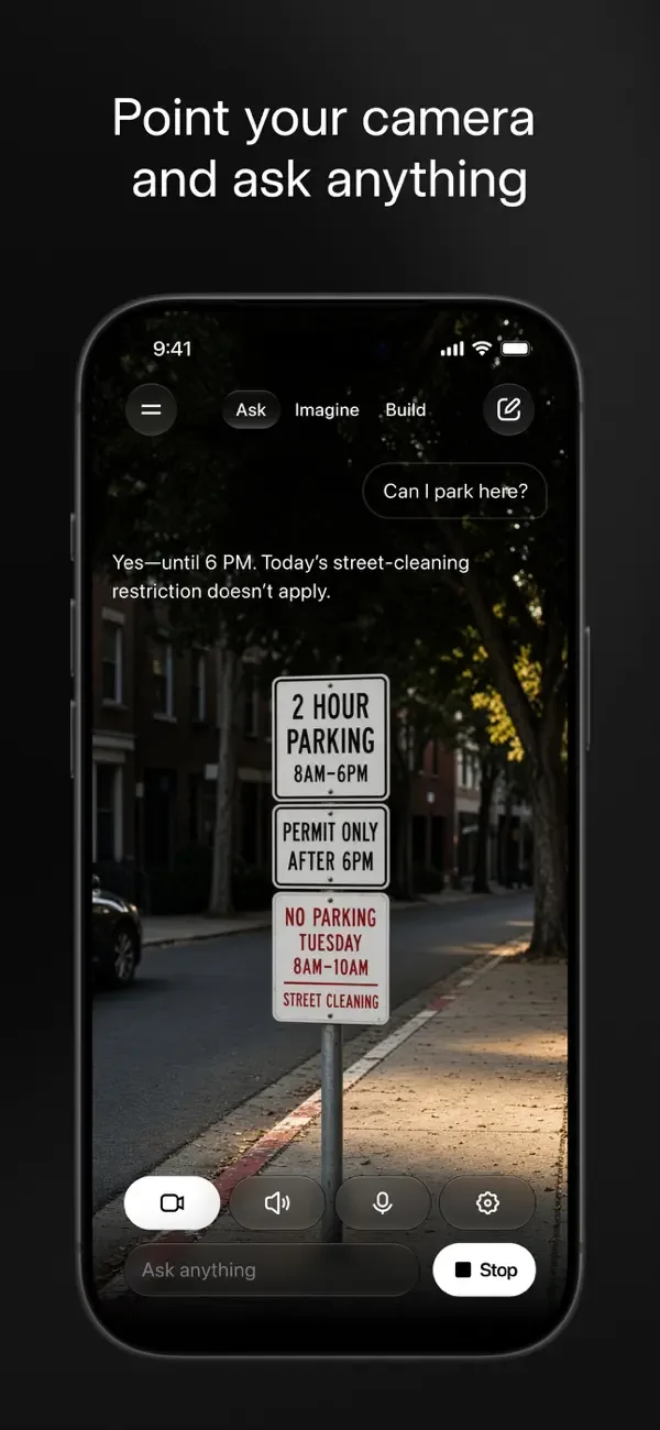 Grok app answering a camera question about parking signs