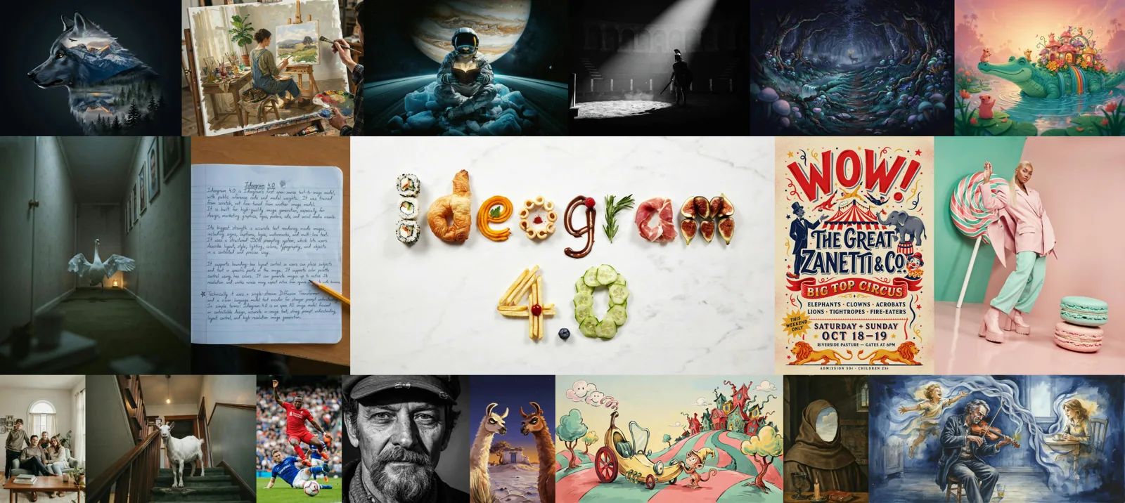 Grid of Ideogram 4.0 generated posters and typographic designs