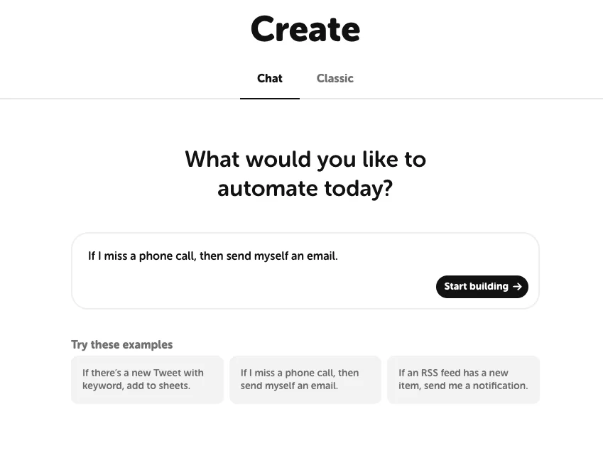 IFTTT AI chat builder — describe an automation