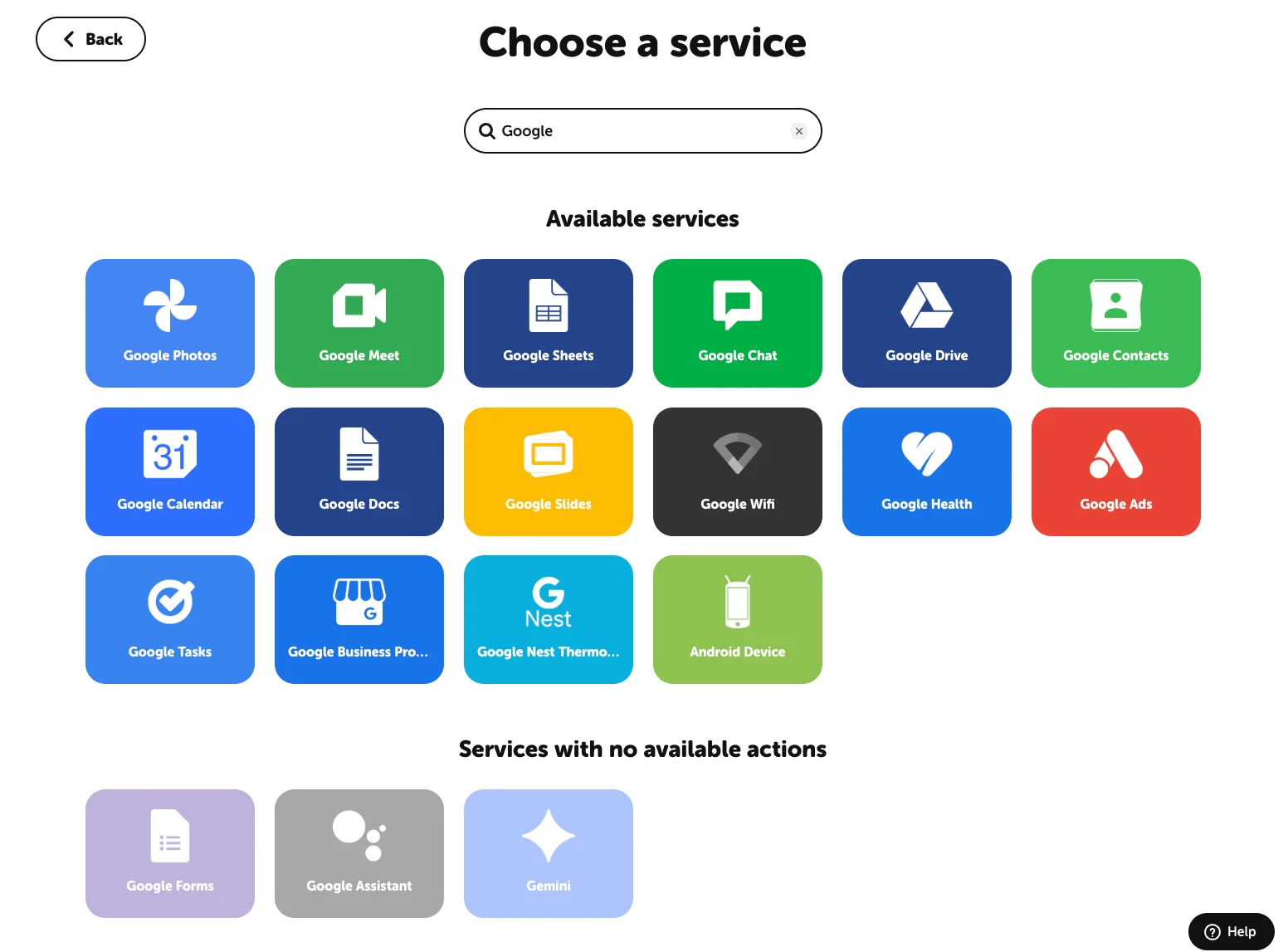 IFTTT choose a service picker