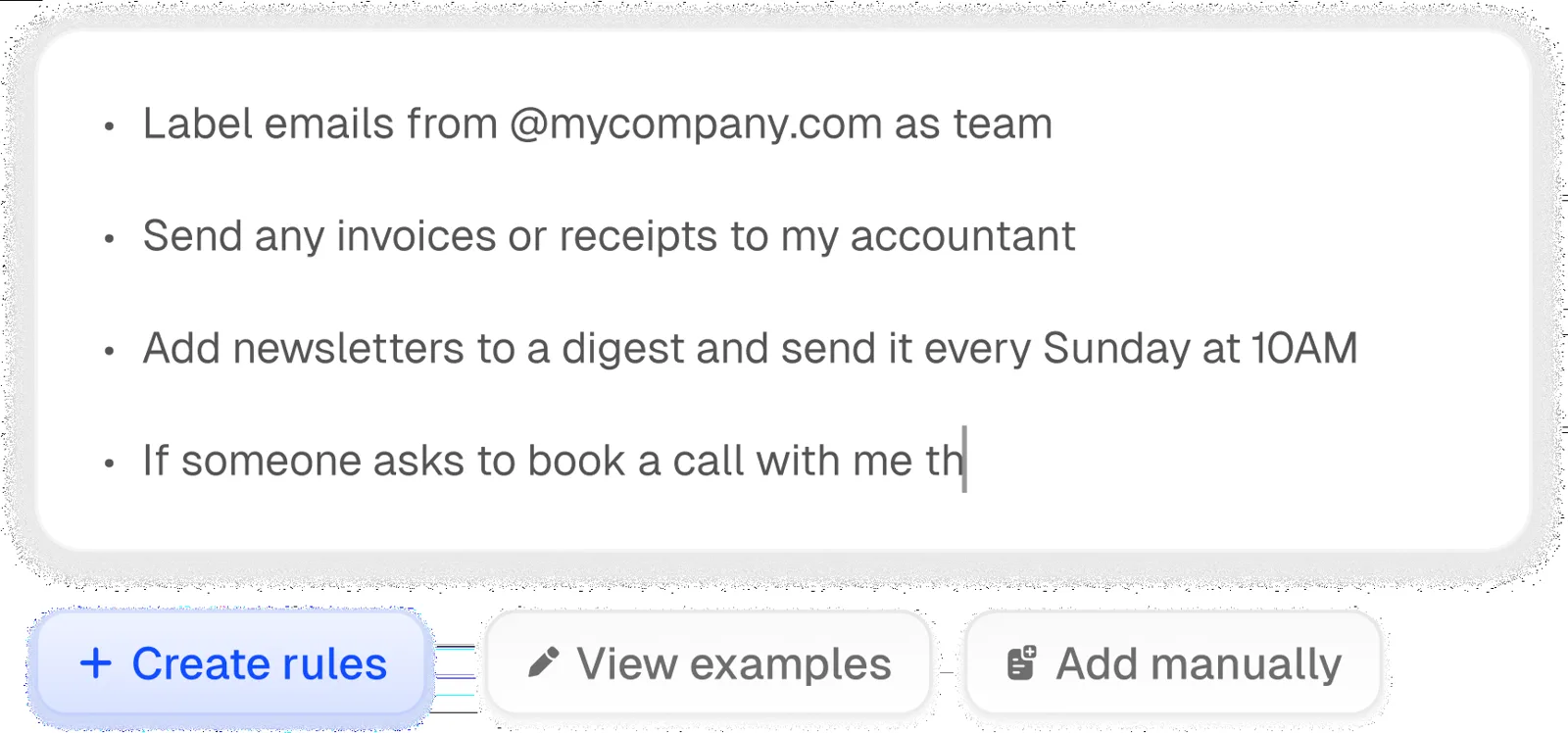 Inbox Zero natural-language rule editor