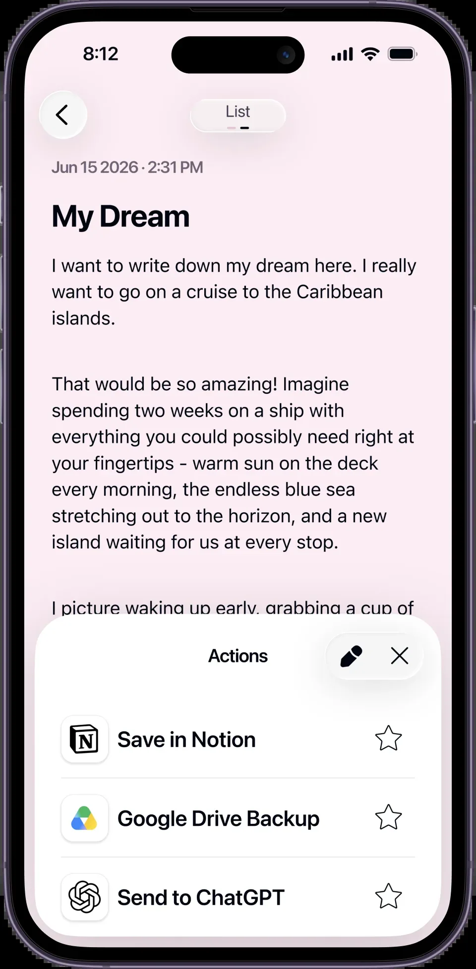 Note with actions