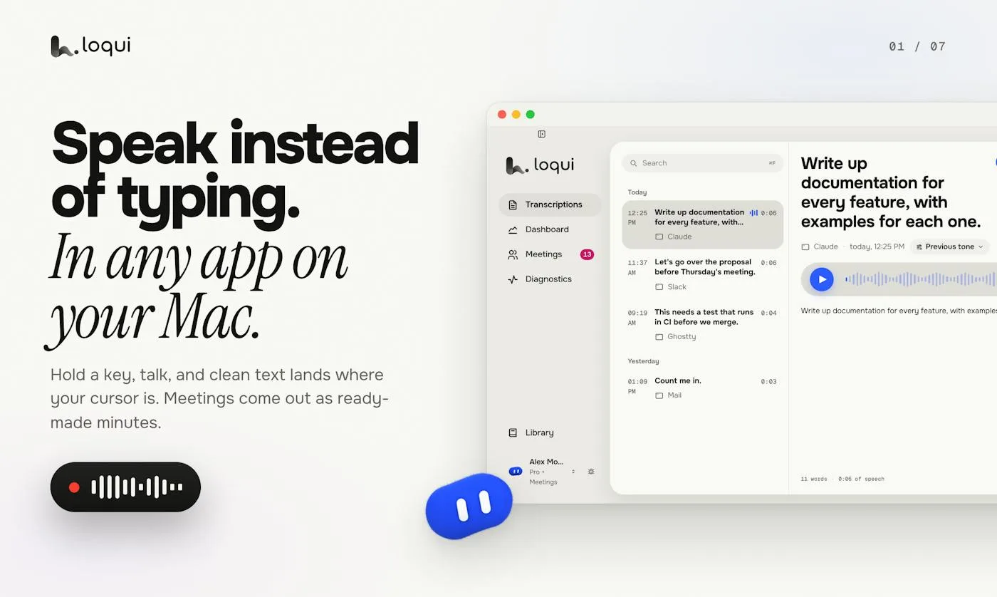Loqui dictation landing in any Mac app