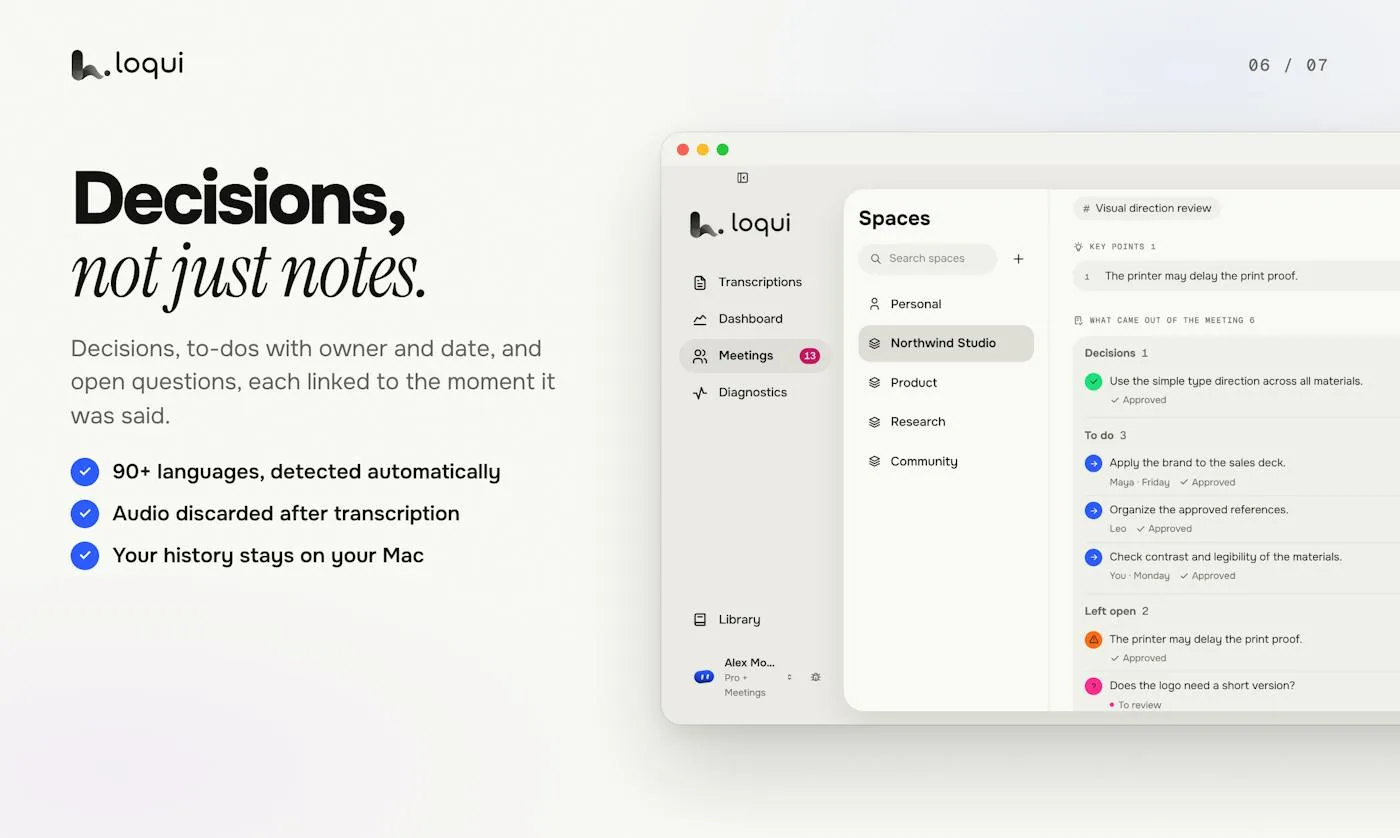 Loqui decisions tracking in Spaces