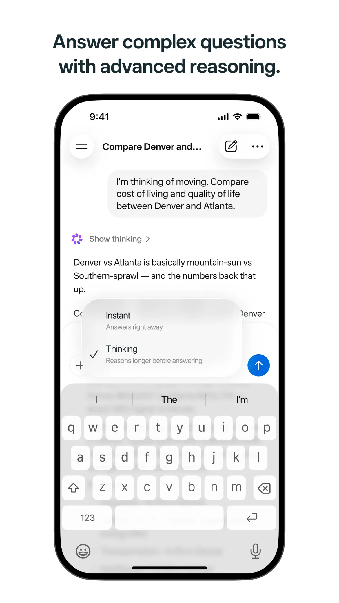 Meta AI reasoning answer comparing Denver and Atlanta