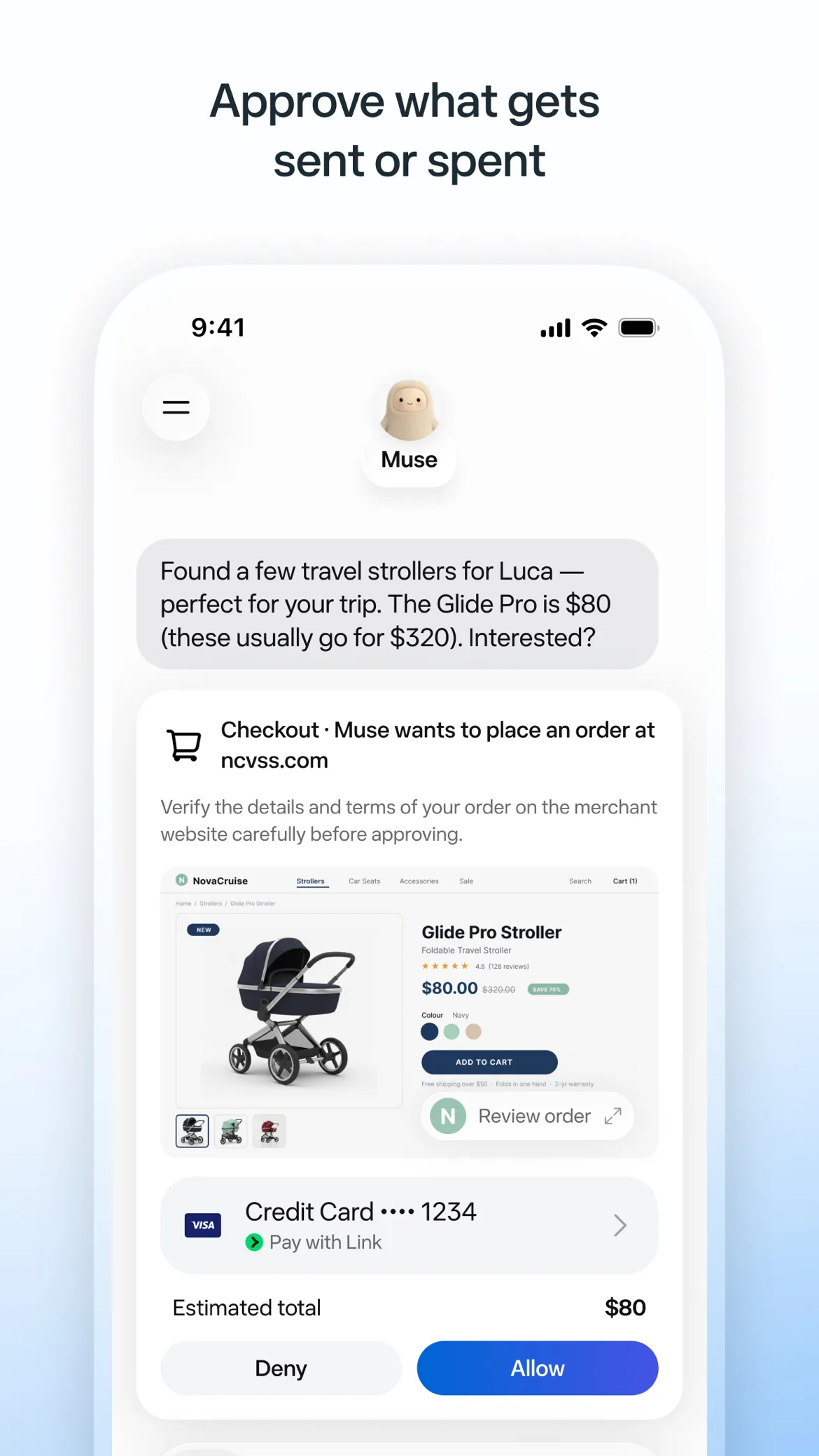 Muse checkout approval card before placing an order