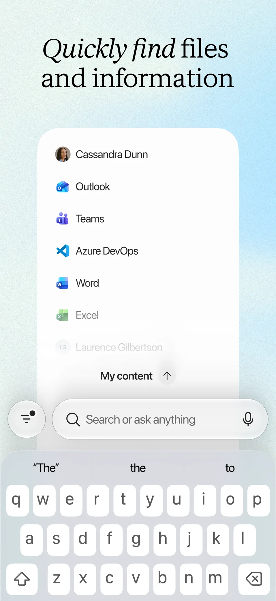 Copilot file and information search across Outlook, Teams and Word