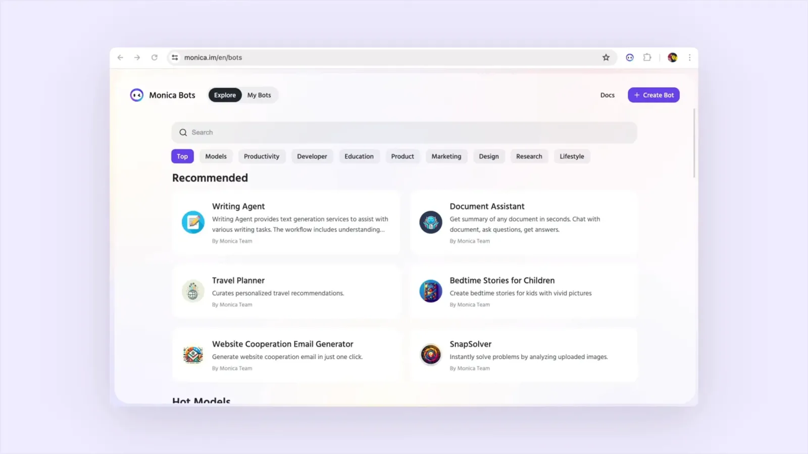 Bots page