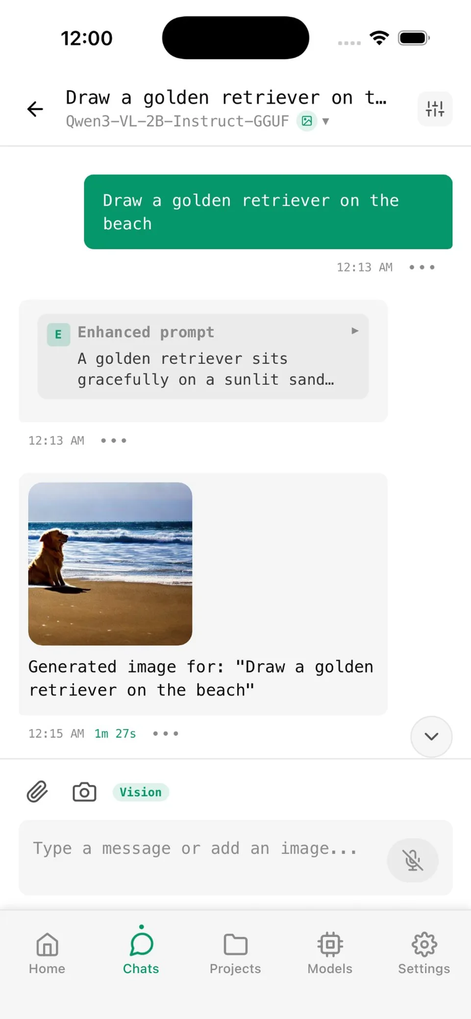 Off Grid AI generating an image of a golden retriever on a beach