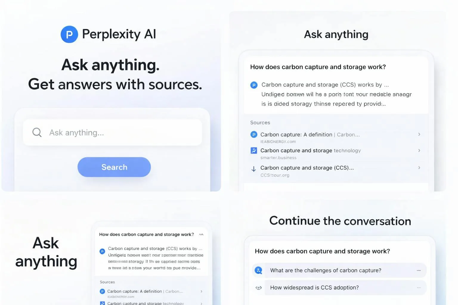 Perplexity search interface: ask anything, answers with sources