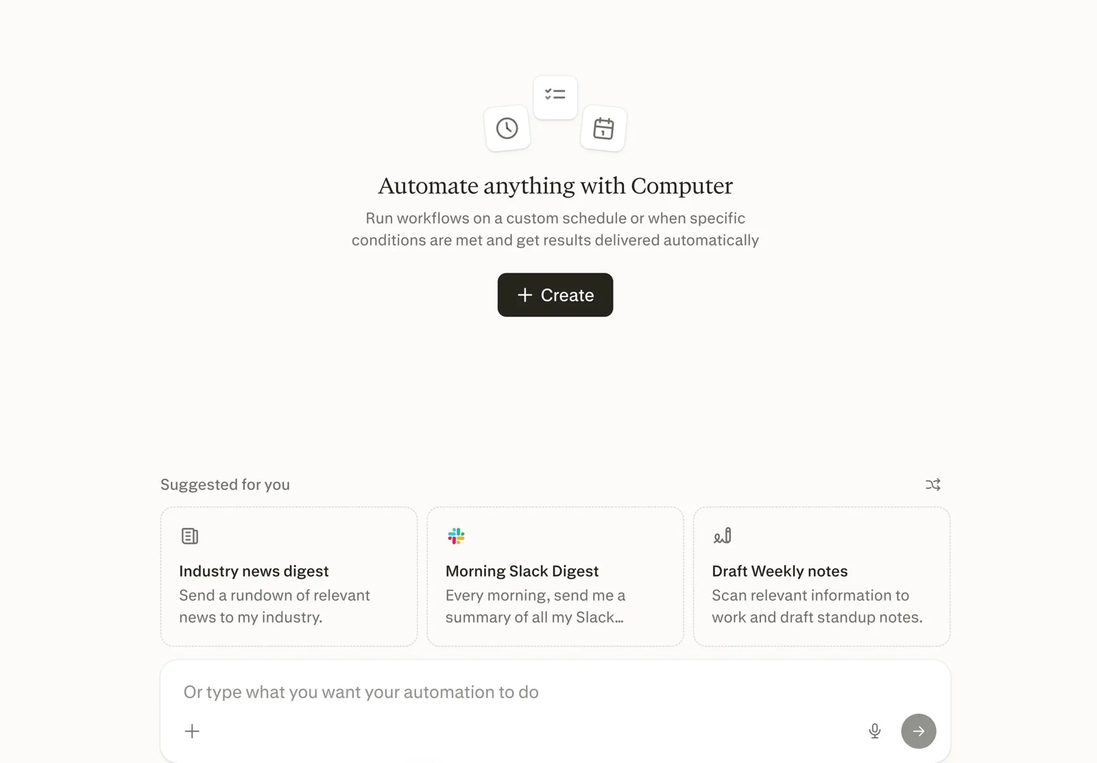 Perplexity automation dashboard with suggested automations