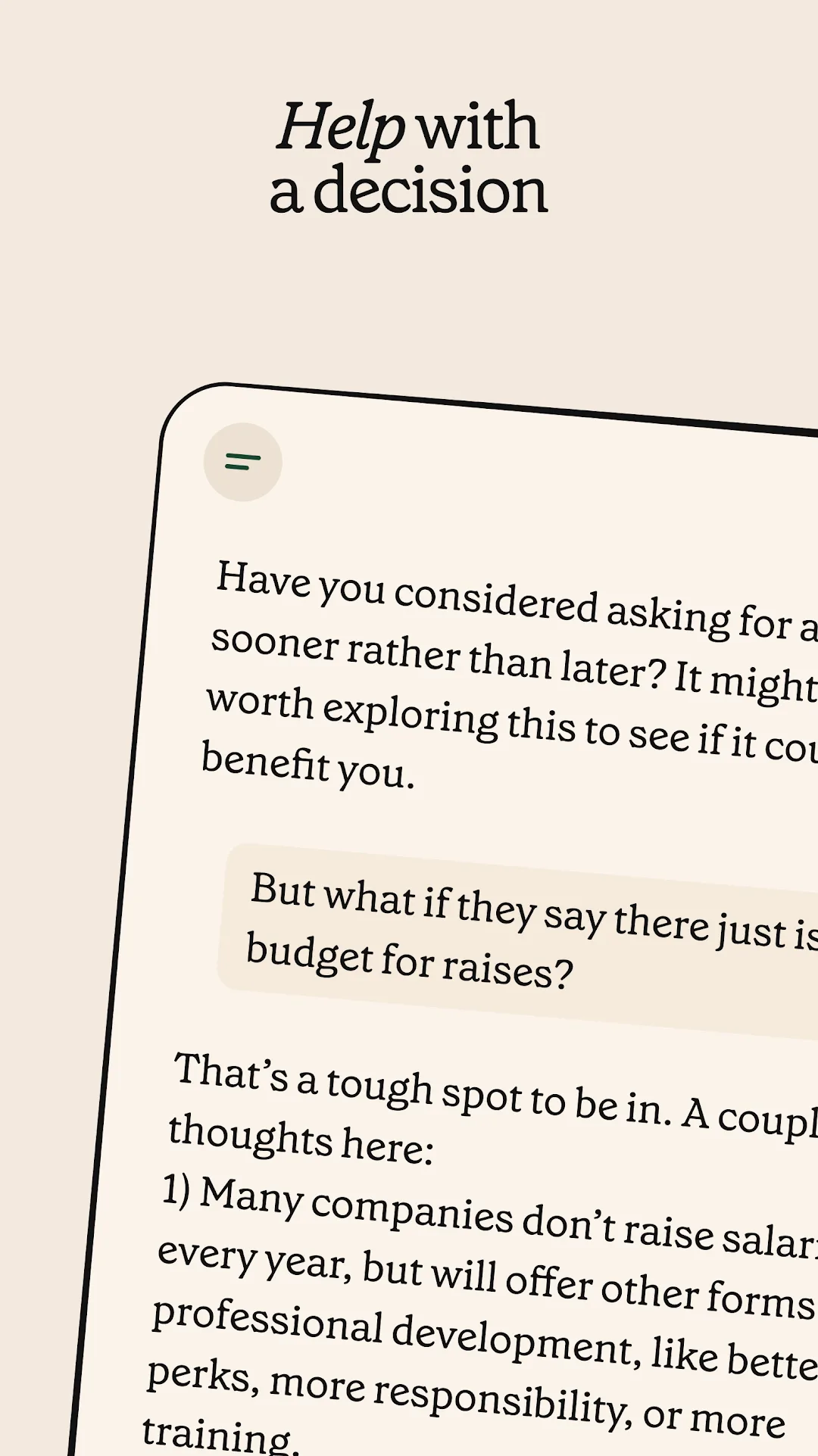 Pi chat helping with a salary-raise decision
