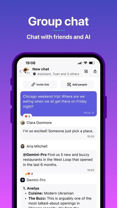 Poe group chat with friends and Gemini-Pro answering