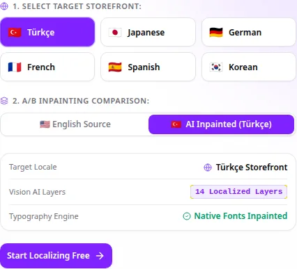 StoreLocale interactive preview — target storefront and A/B inpainting comparison