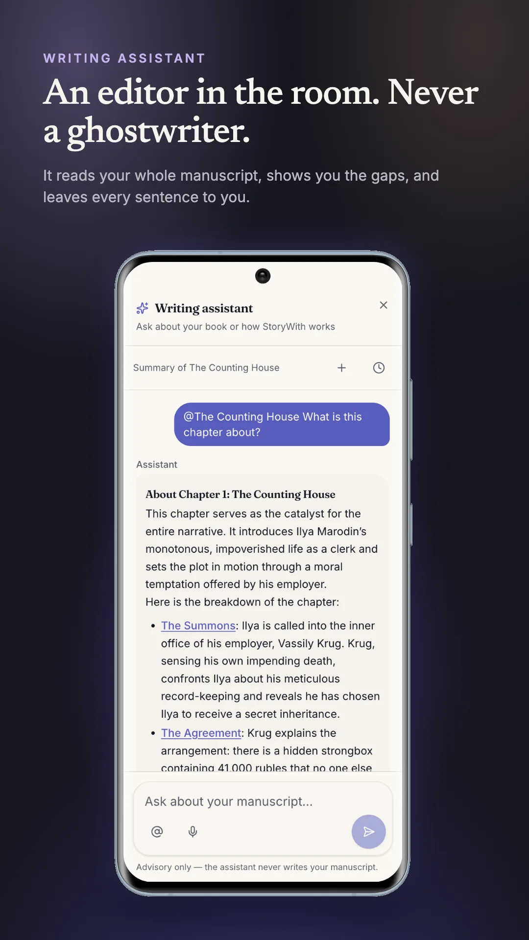 StoryWith writing assistant answering a question about Chapter 1