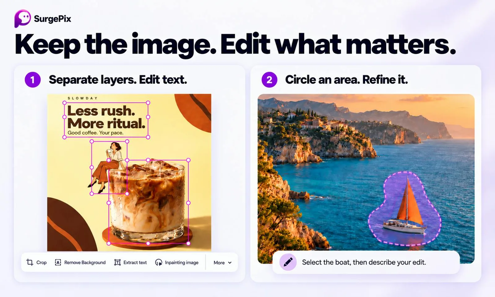Layer editing and area repaint in the SurgePix editor