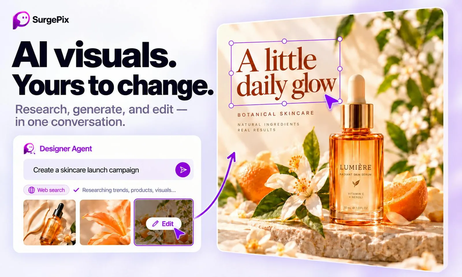 Designer Agent chat and generated skincare poster