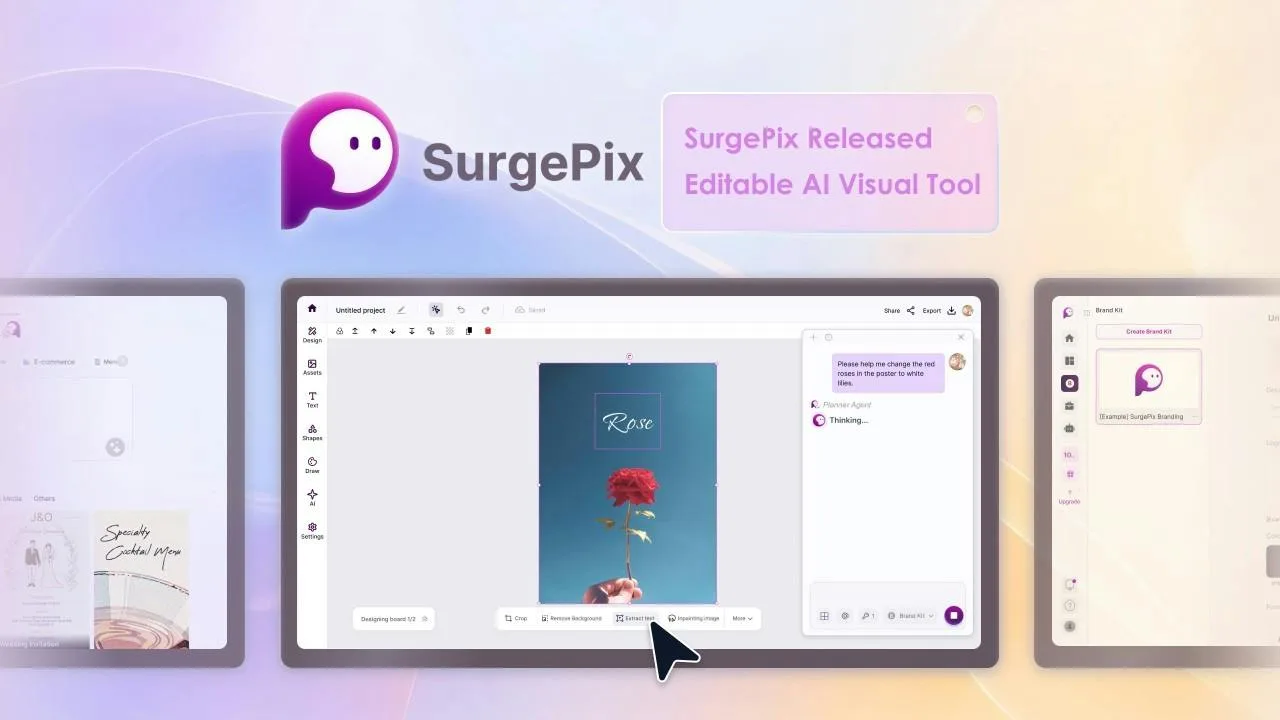 SurgePix editor with layered poster design