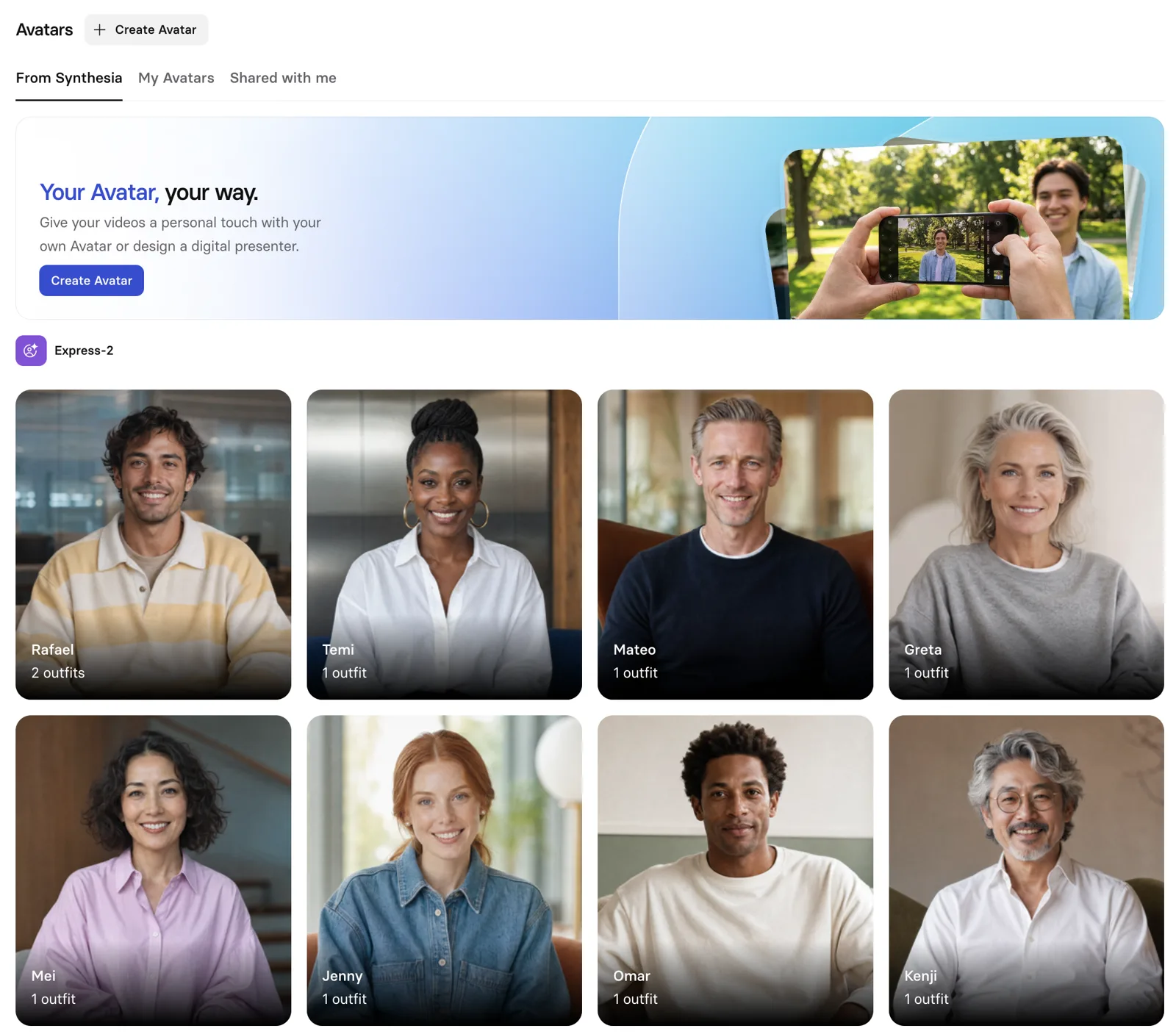 Avatar library grid