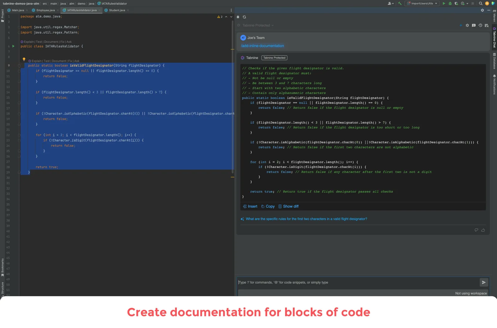 Creating documentation for blocks of code