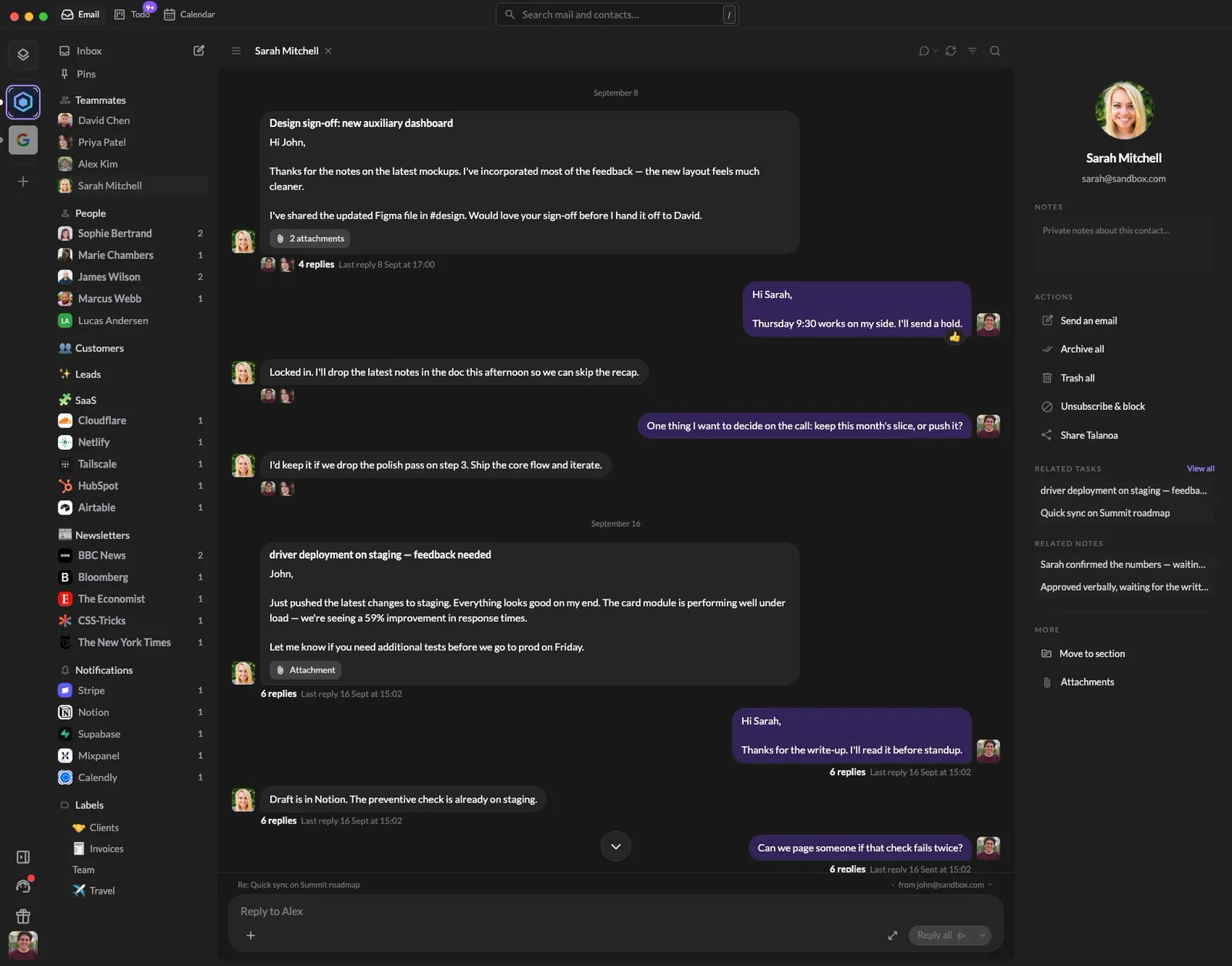 Talanoa app in dark mode — sender view