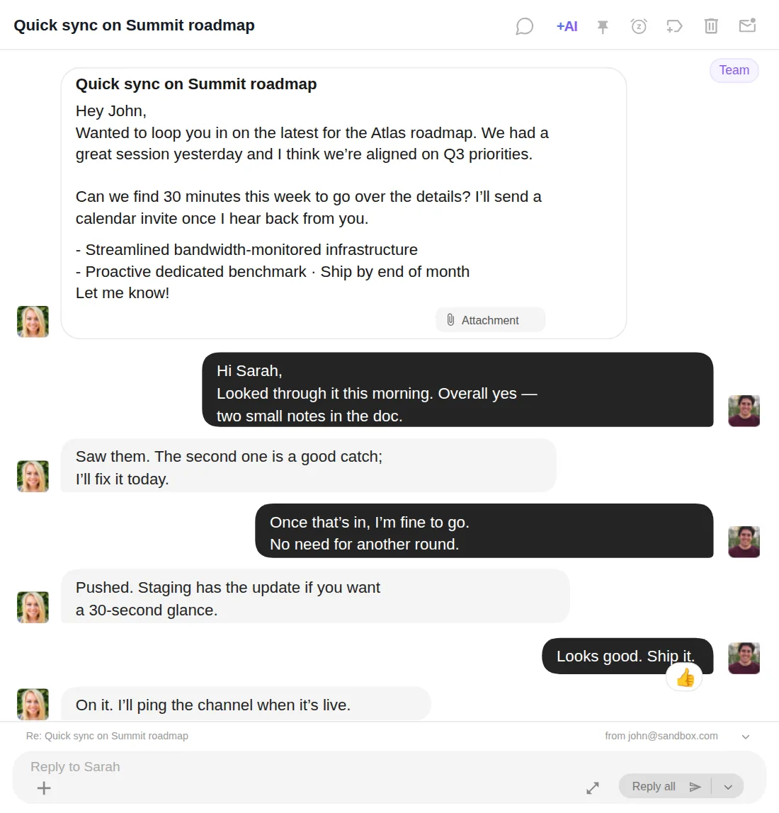 Talanoa chat-style conversation view