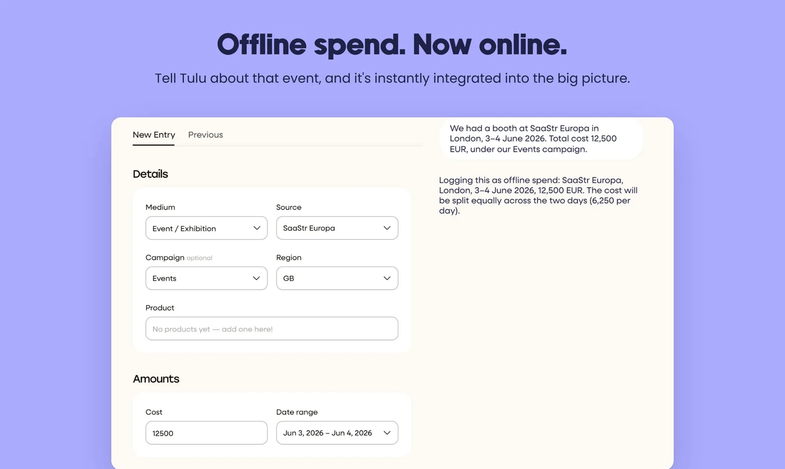 Offline spend entry form for events